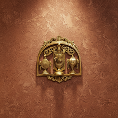 Lord Venkateswara Brass Wall Hanging with Shankh & Chakra - Balaji Prabhavali Wall Art   Brass Artwork
