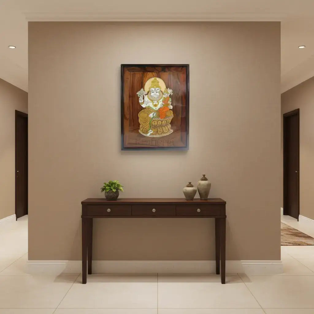 Rosewood Inlay of Lord Lakshmi Narasimha Swamy – Handcrafted Devotional Art   Inlay Art