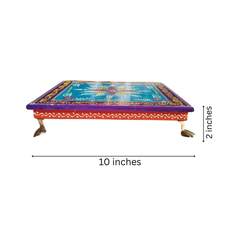 Hand-Painted Wooden Pooja Stool (Chowki) with Traditional Design