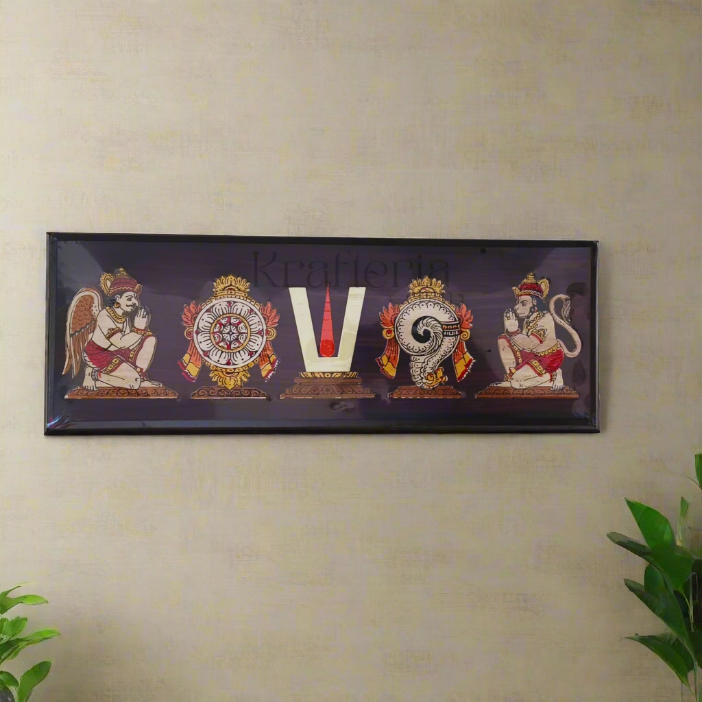 Sacred Inlay Artwork – Vaishnava Wall Hanging with Garuda & Hanuman