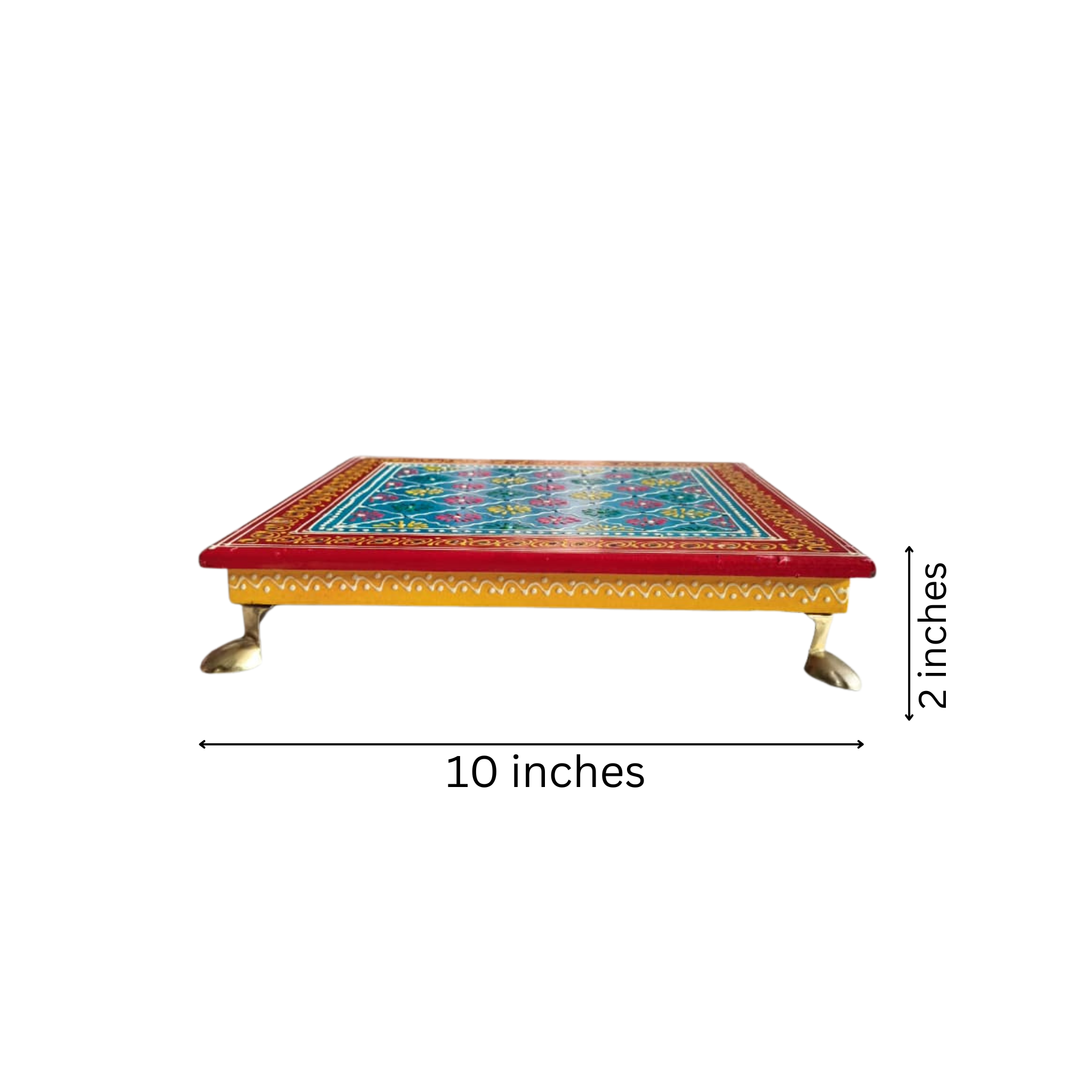 Hand-Painted Wooden Pooja Stool (Chowki) with Traditional Design
