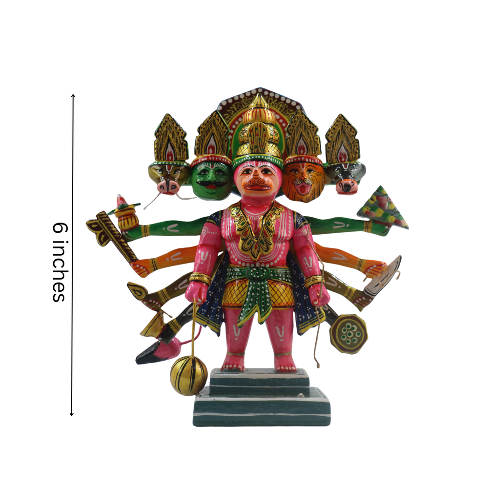 Handcrafted Panchamukhi Hanuman – Spiritual Decor for Protection & Power   Wooden Lacquerware