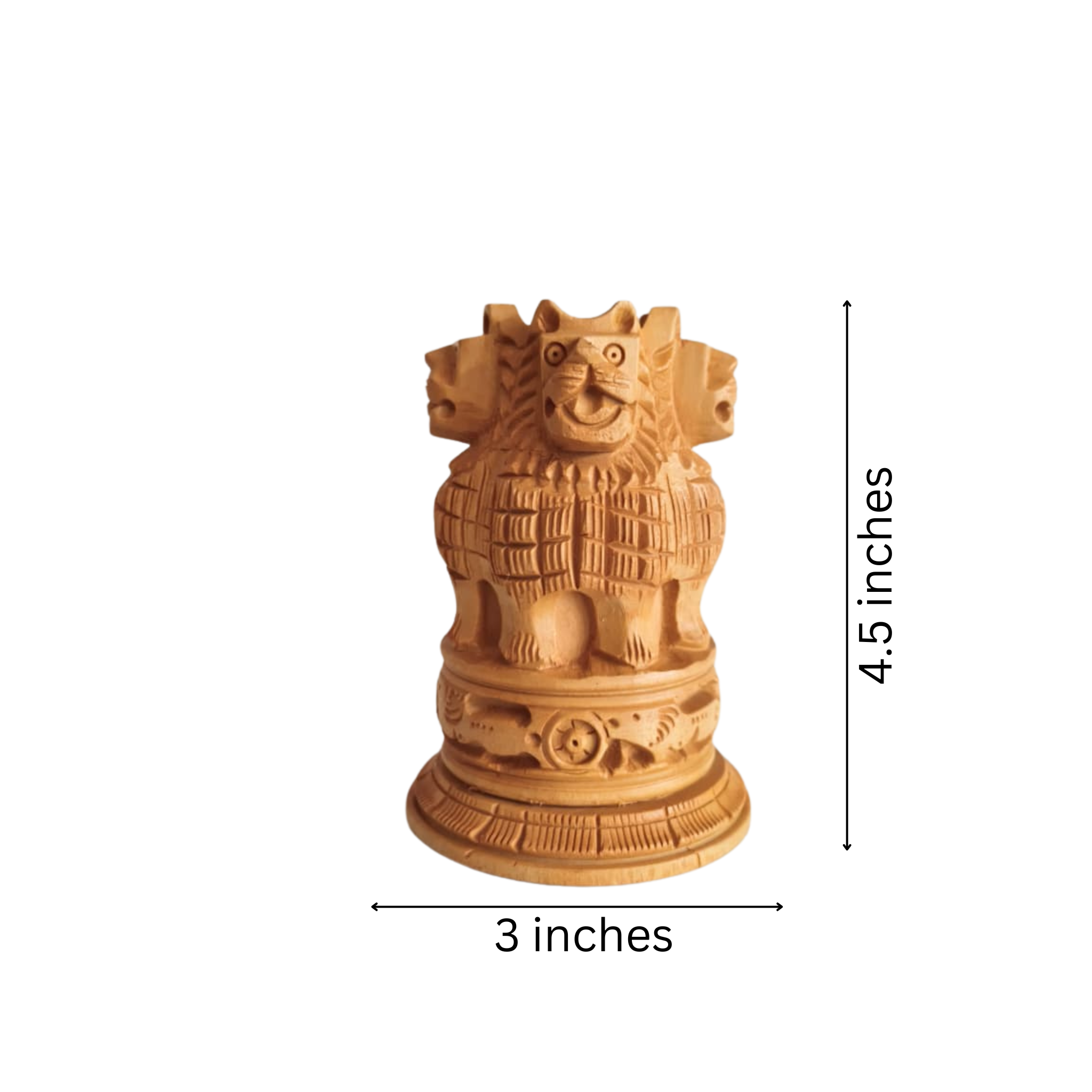 Handcrafted Wooden Lion Capital Ashoka Pen Stand