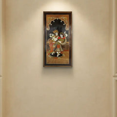 Radha Krishna in Rosewood Inlay – Exquisite Mysore Handicraft Wall Décor   Inlay Art