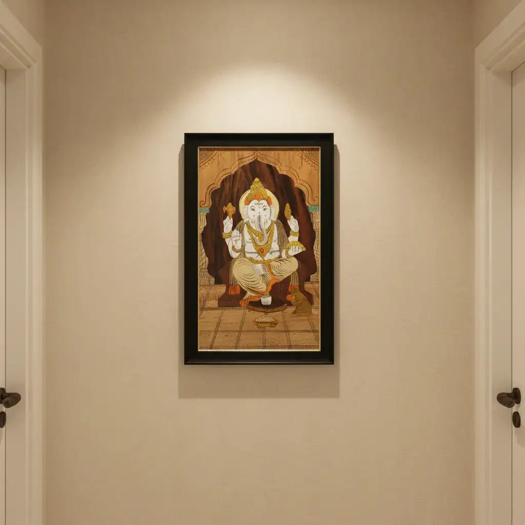 Lord Ganesha with Shankh & Chakra – Rosewood Inlay Art Frame   Inlay Art