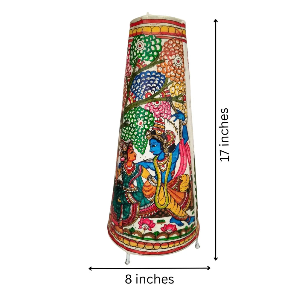 Radha Krishna Leather Puppetry Lamp Bed Lamp - Traditional Indian Leather Art   Leather Paintings