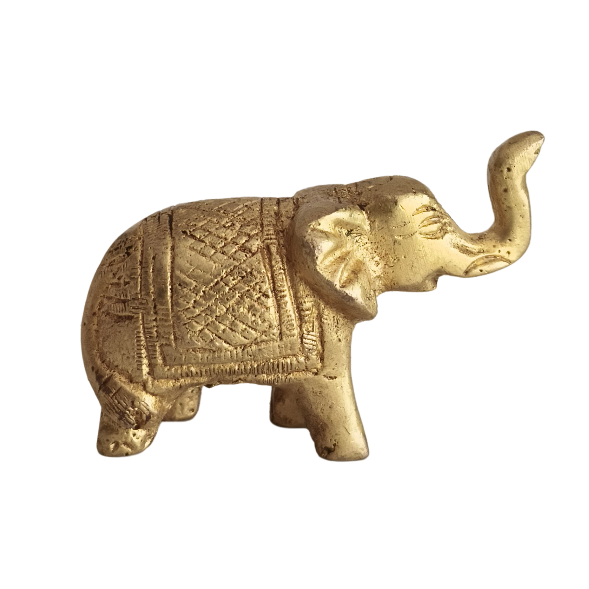 Small Brass Elephant Figurine - Decorative Trunk Up Statue