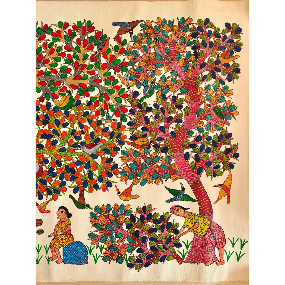Nature’s Shelter - A Village Story Gond Painting   Paintings