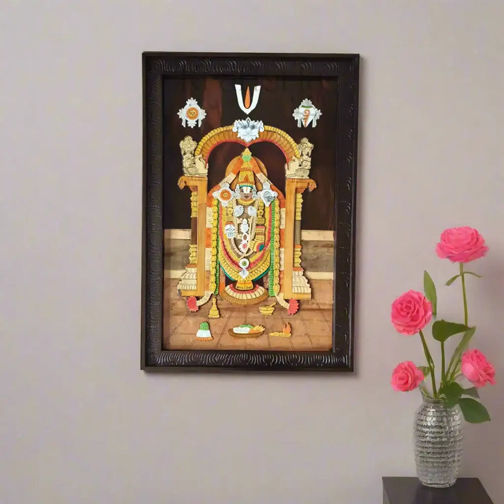 Lord Venkateshwara with Sacred Arch - Handcrafted Rosewood Inlay   Inlay Art