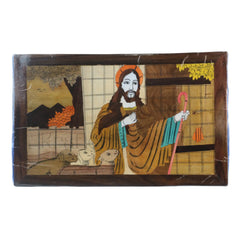 Handcrafted Rosewood Inlay Jesus Frame – Elegant Christian Wall Art Arun
