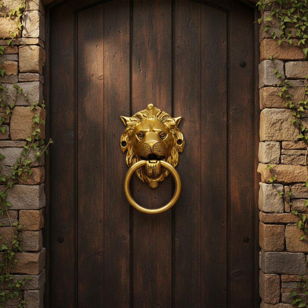 Handcrafted Brass Lion Head Door Knocker – Vintage Wall Décor Accent   Brass Artwork