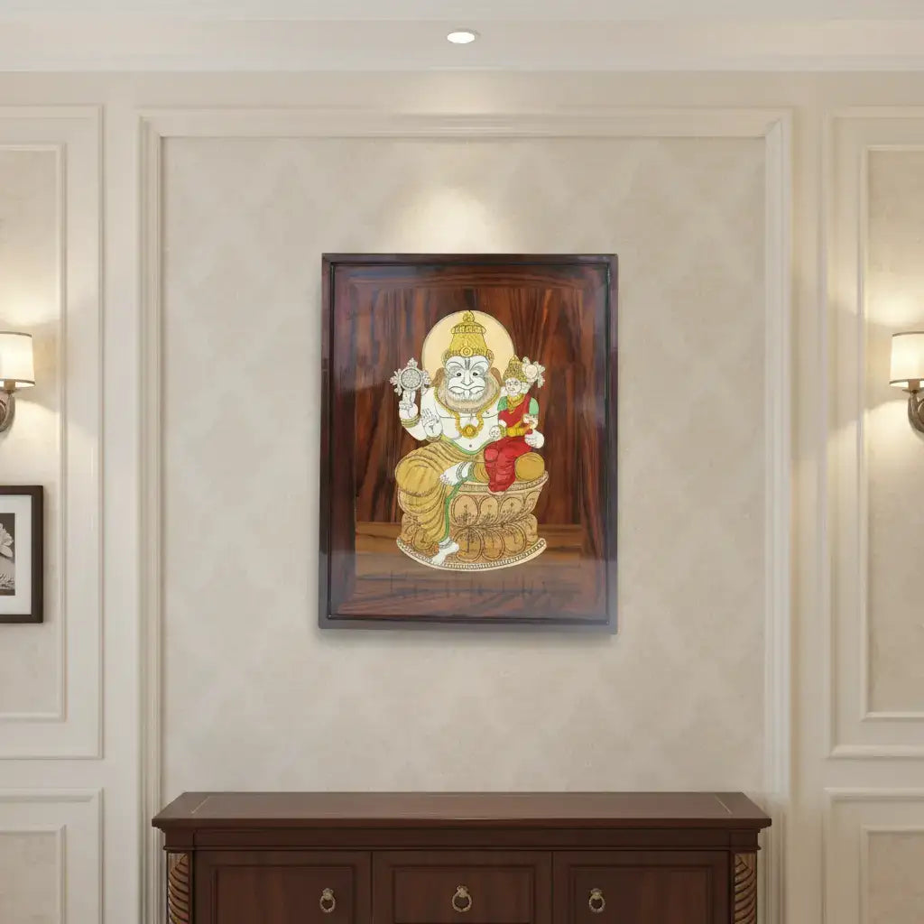 Lakshmi Narasimha Swamy in Rosewood Inlay – Divine Mysore Craft Wall Décor   Inlay Art