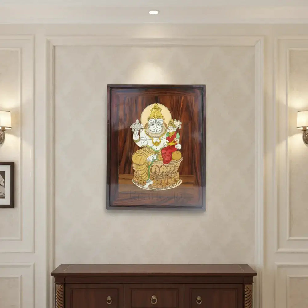 Lakshmi Narasimha Swamy in Rosewood Inlay – Divine Mysore Craft Wall Décor   Inlay Art