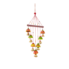 Vibrant Hand-Painted Clay and Metal Bell Wind Chime/Wall Hanging