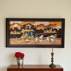 Sacred Wooden Inlay – Mahabharata Kurukshetra Chariot Scene