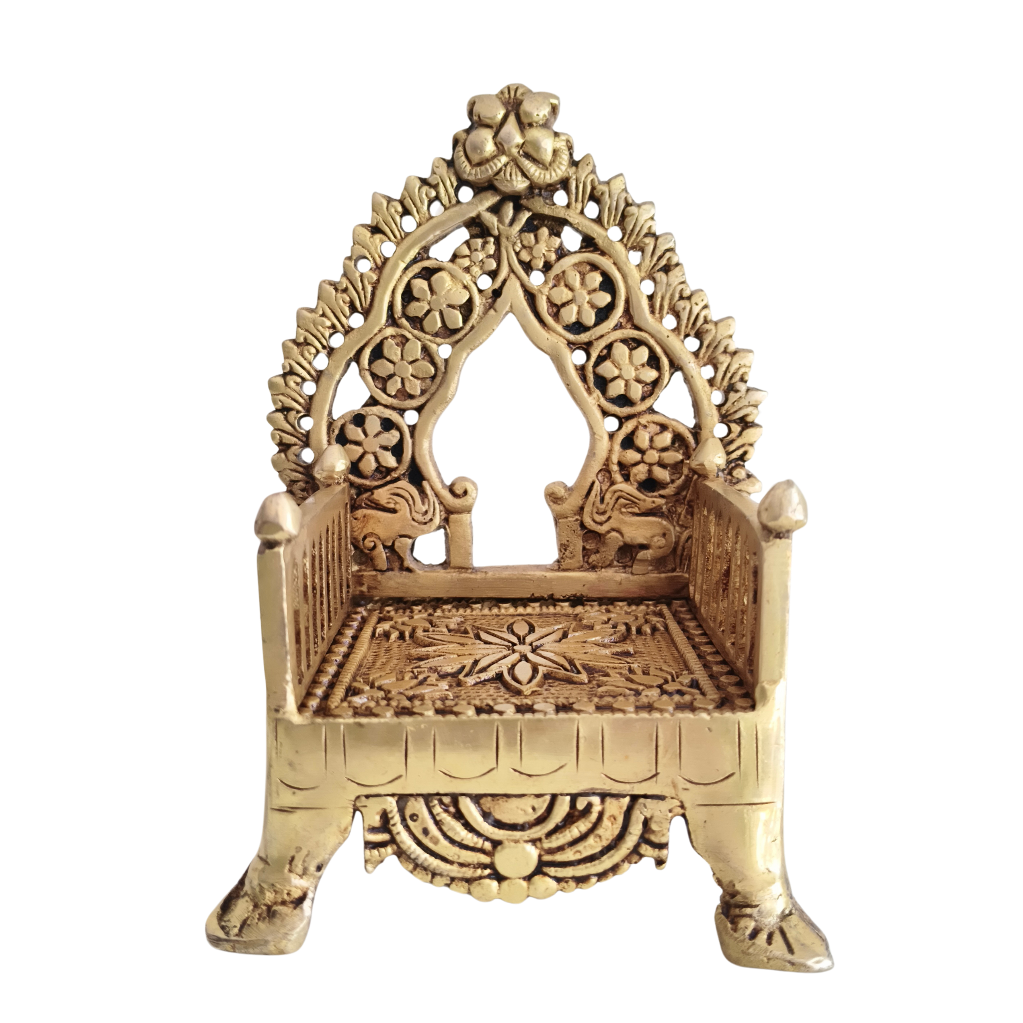 Brass Miniature Throne – Handcrafted Traditional Indian Simhasana for Idols