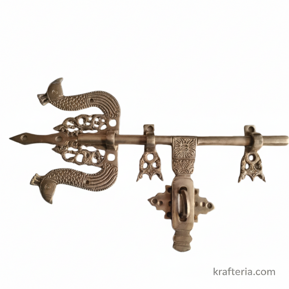 Antique Brass Trishul Door Latch | Traditional Decorative Door Bolt   Brass Artwork