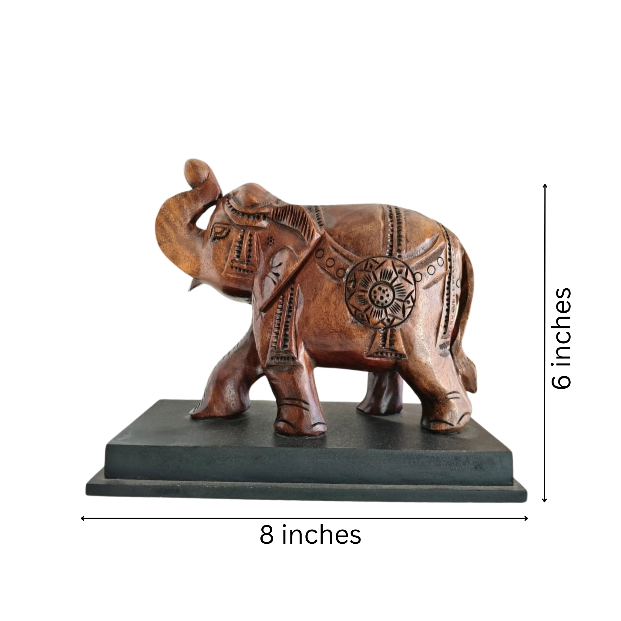 Hand-Carved Wooden Elephant with Base – Elegant Decorative Figurine