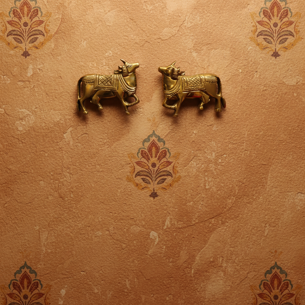 Sacred Golden Brass Nandi Wall Hanging / Decor Idol   Brass Ware