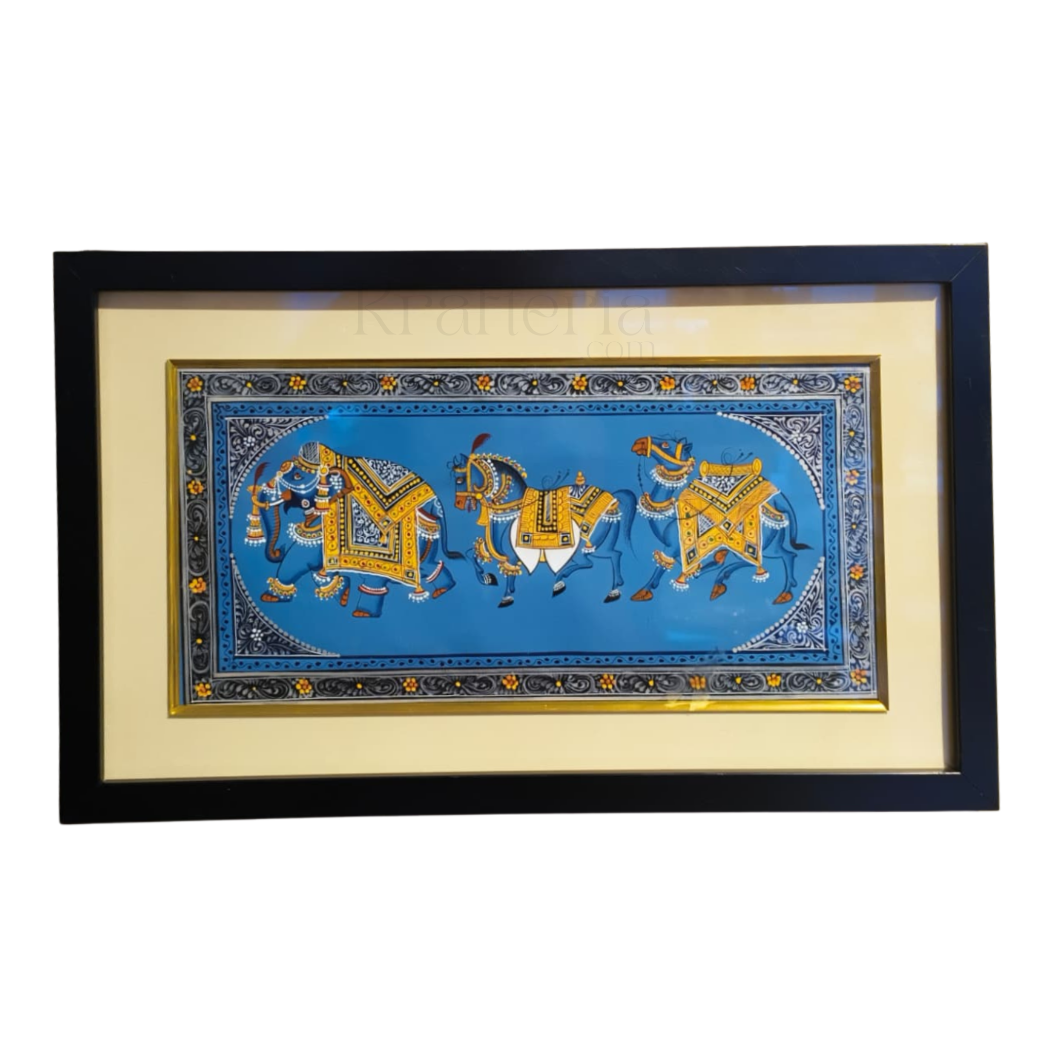 Rajasthani Miniature Mughal Durbar Animals Painting of Royal Frame