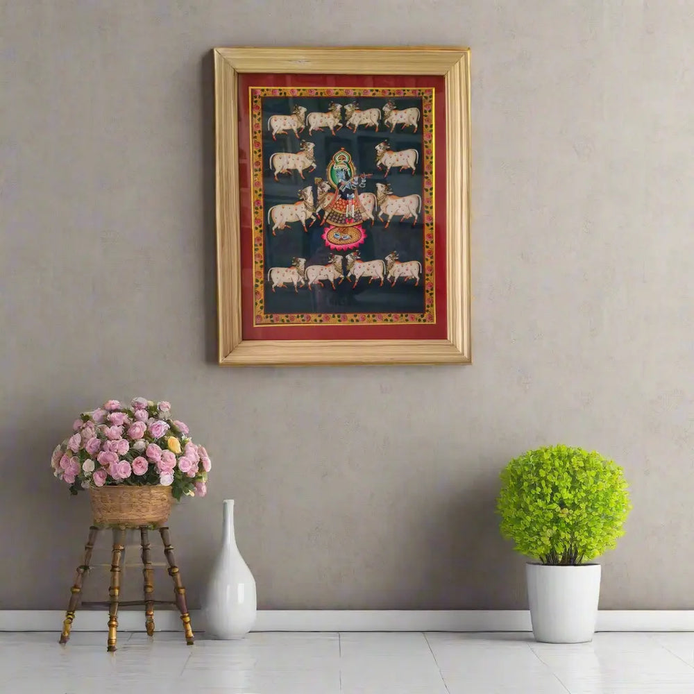 The Divine Flutist - Lord Krishna with Sacred Cows Painting   Paintings