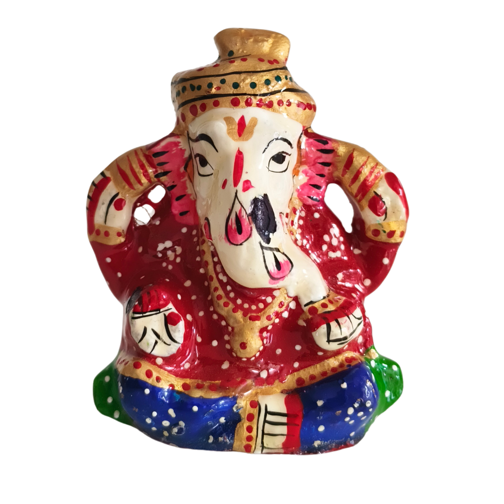Artisan Hand-Painted Ganesha Idol - Royal Red & Blue Meenakari Finish