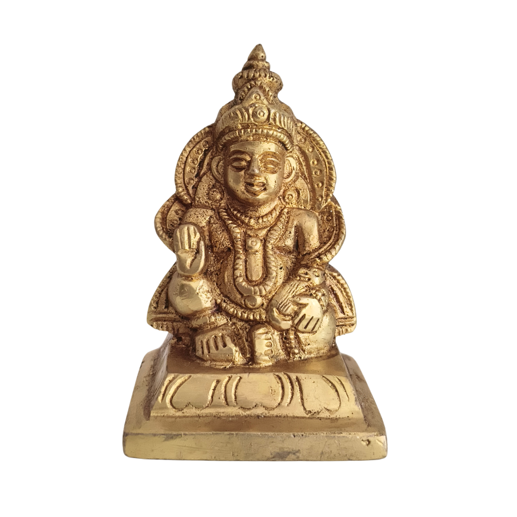 Seated Brass Lord Kuber Idol - Hindu God of Wealth Murti