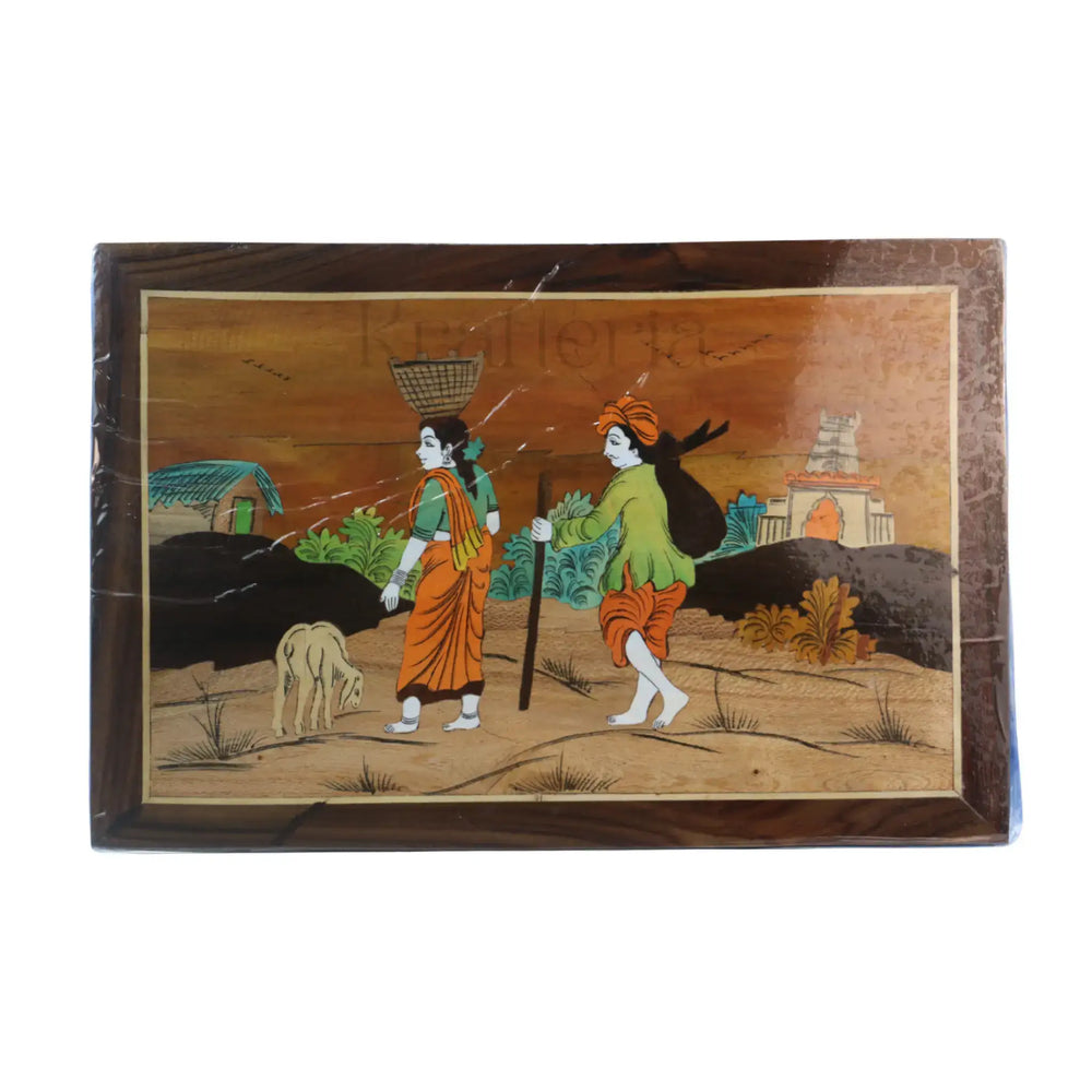 Rosewood Inlay Artwork – Scenic Village Life Handmade Wall Decor Arun