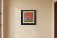 Traditional Grinding Stone Village Artwork - Framed Cheriyal Painting   Cheriyala Painting