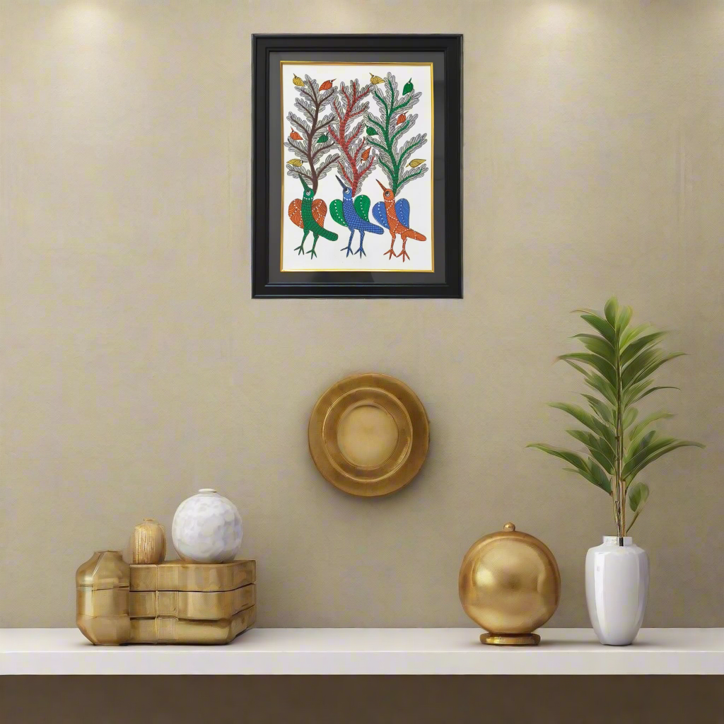 Song of the Forest – Gond Painting of Birds and Trees