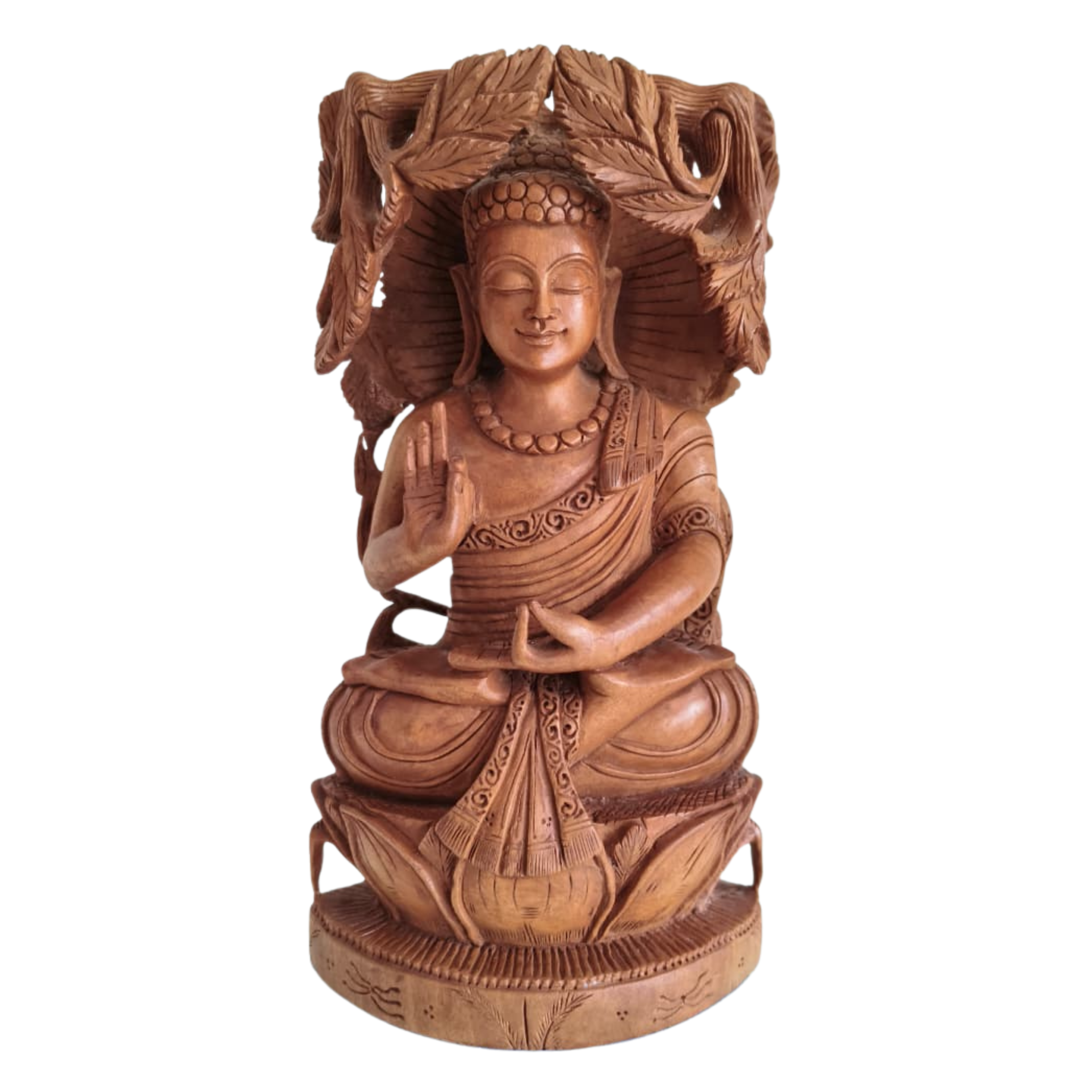 Reversible Hand-Carved Wooden Buddha & Bodhi Tree Sculpture