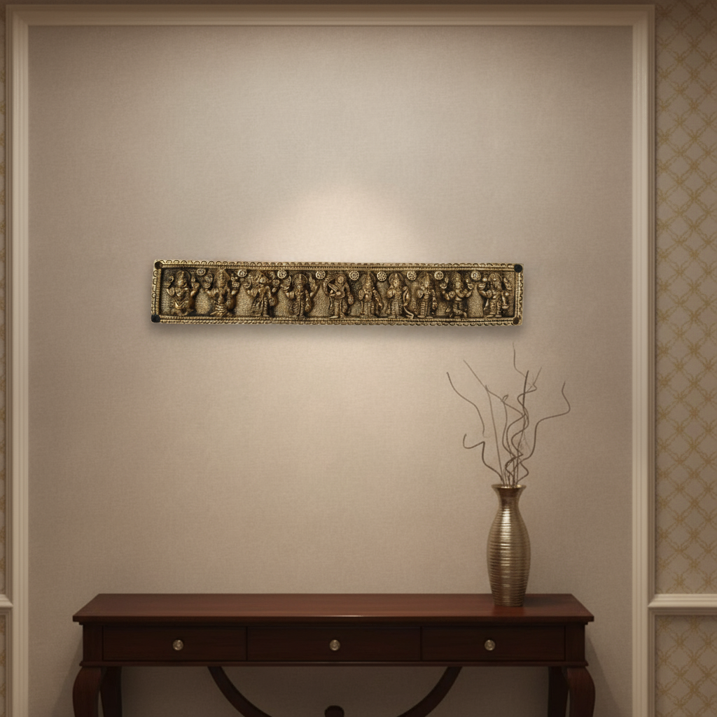 Brass Dashavatara Wall Hanging - Ten Avatars of Lord Vishnu Art