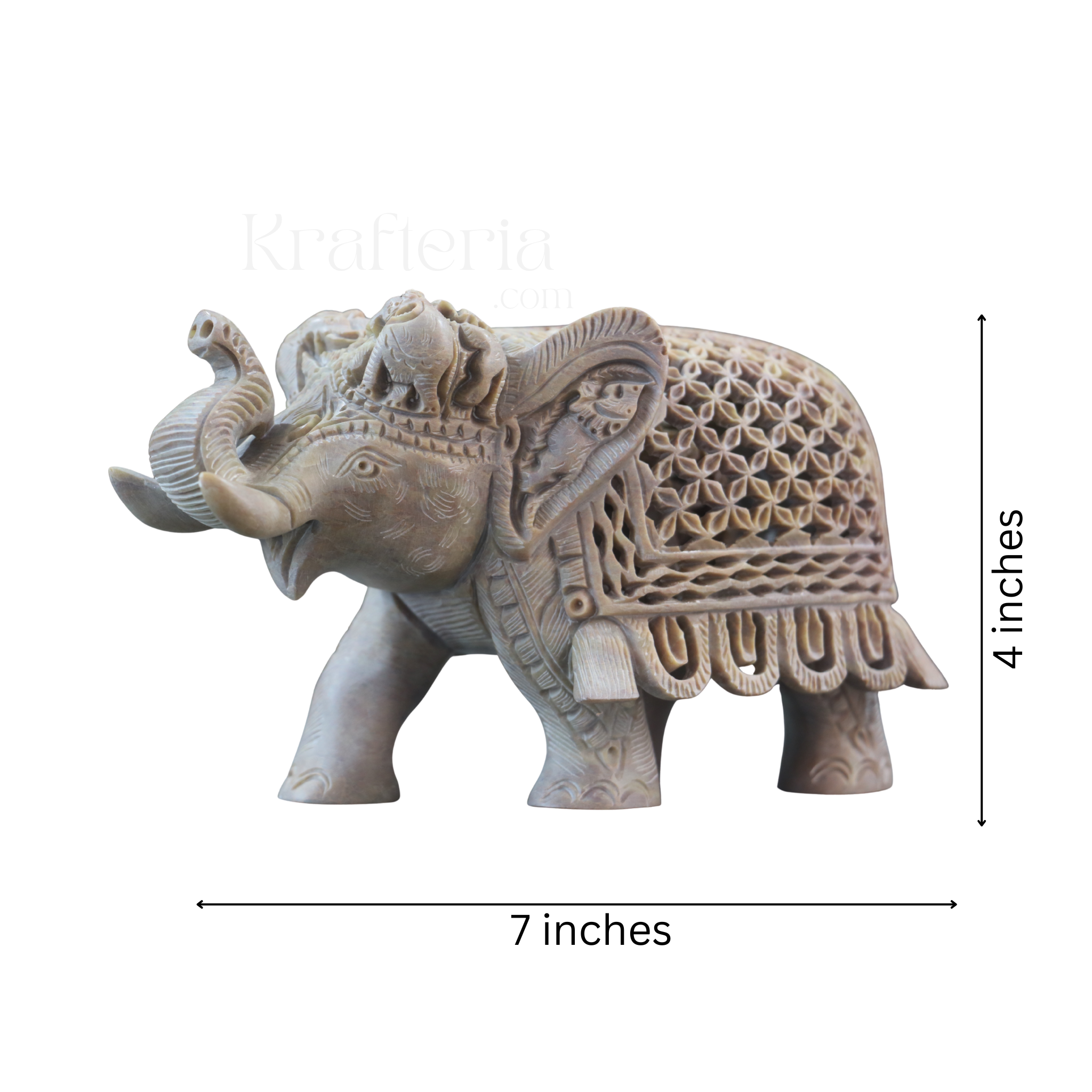 Pair of Elephants in Soft Stone – Intricate Jali Carving Handcrafted Artwork