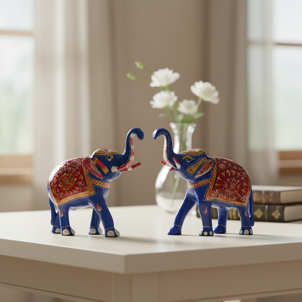 Colorful Hand-Painted Metal Elephant Pair – Traditional Craft