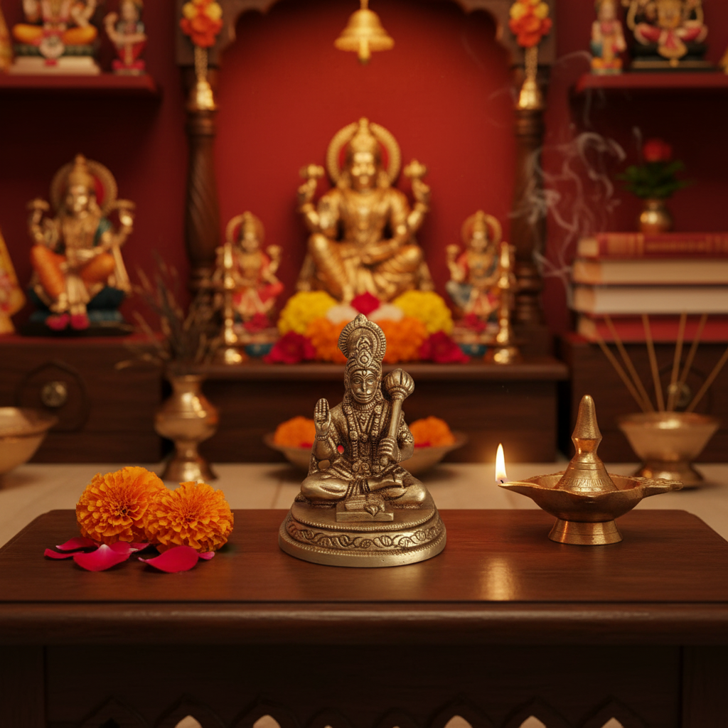 Brass Lord Hanuman Idol with Gada – Symbol of Devotion, Strength, and Protection