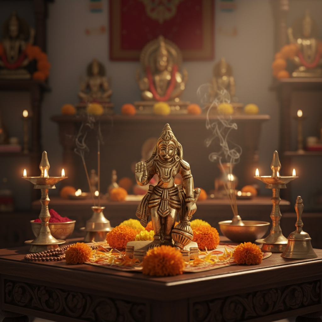 Miniature Brass Hanuman Idol  Symbol of Strength, Devotion, and Protection