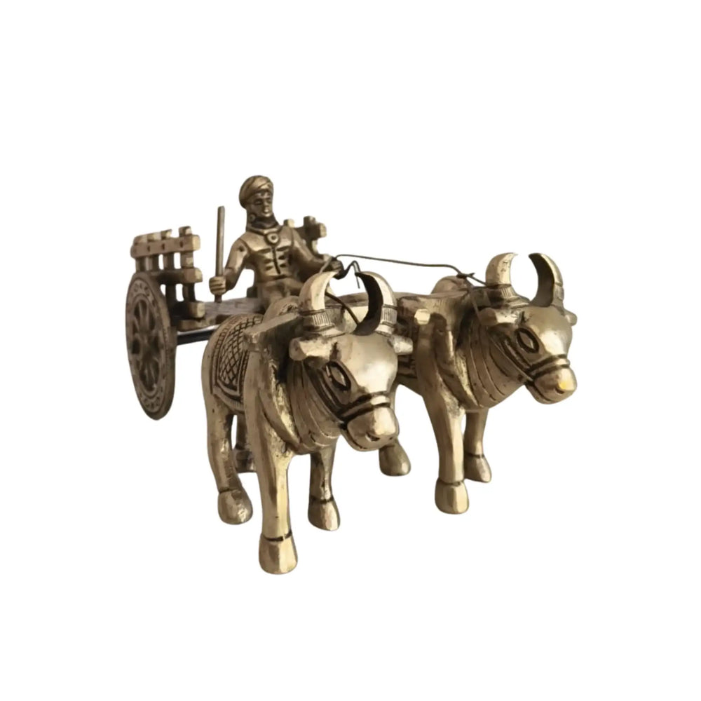 Brass Bullock Cart Figurine with Covered Canopy | Traditional Home Decor Showpiece   Brass Ware