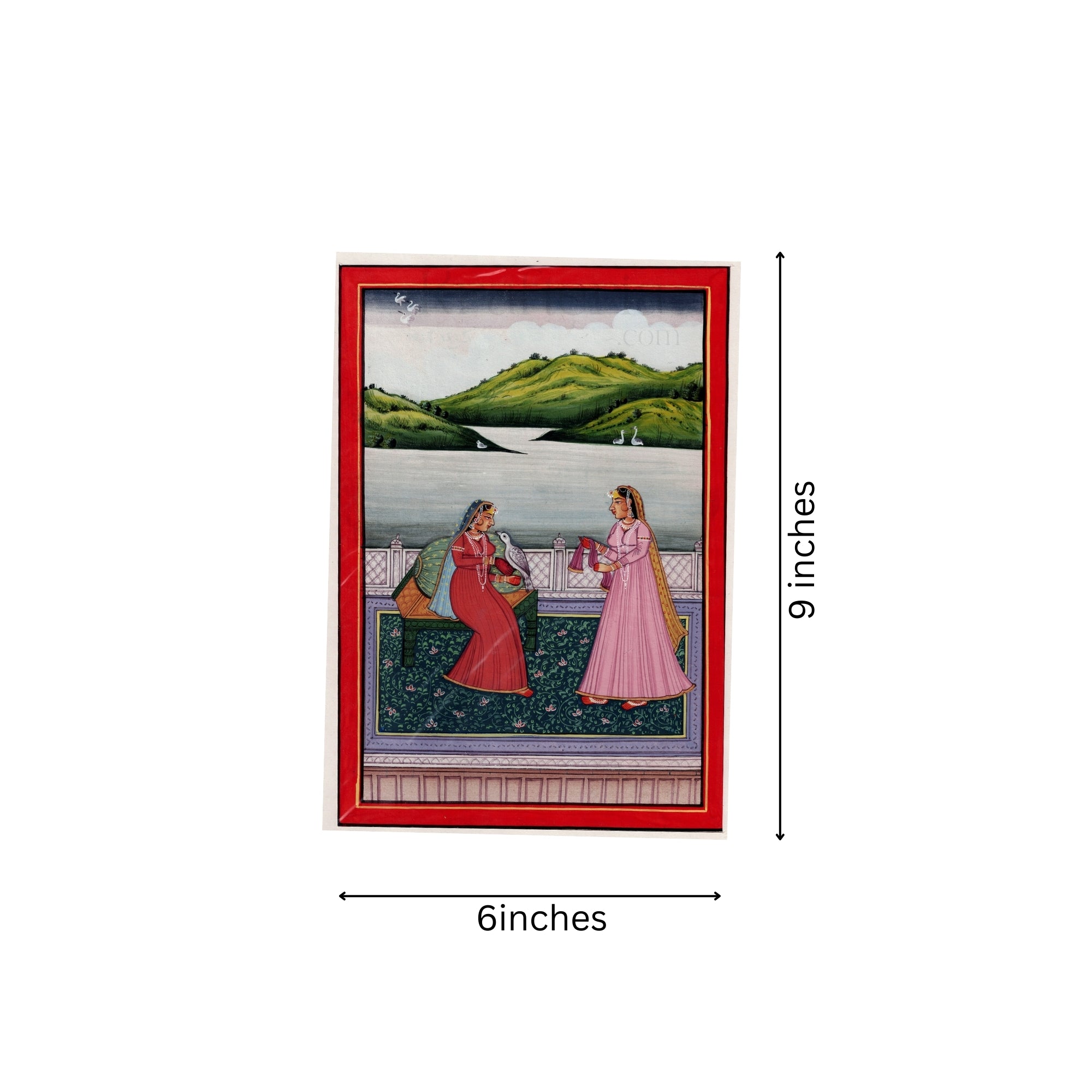 Mughal Miniature Painting - A Queen with Her Falcon and Attendant