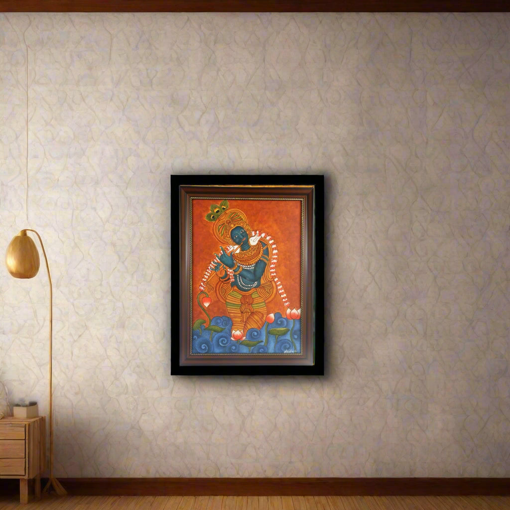Shree Krishna in Kerala Mural Style – Spiritual Wall Art