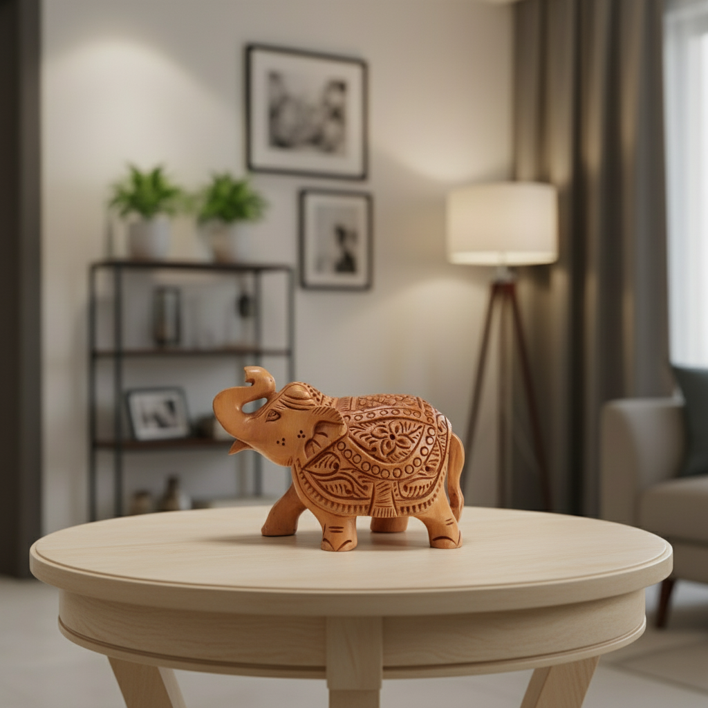 Hand-Carved Wooden Elephants – Artisan Decorative Sculptures