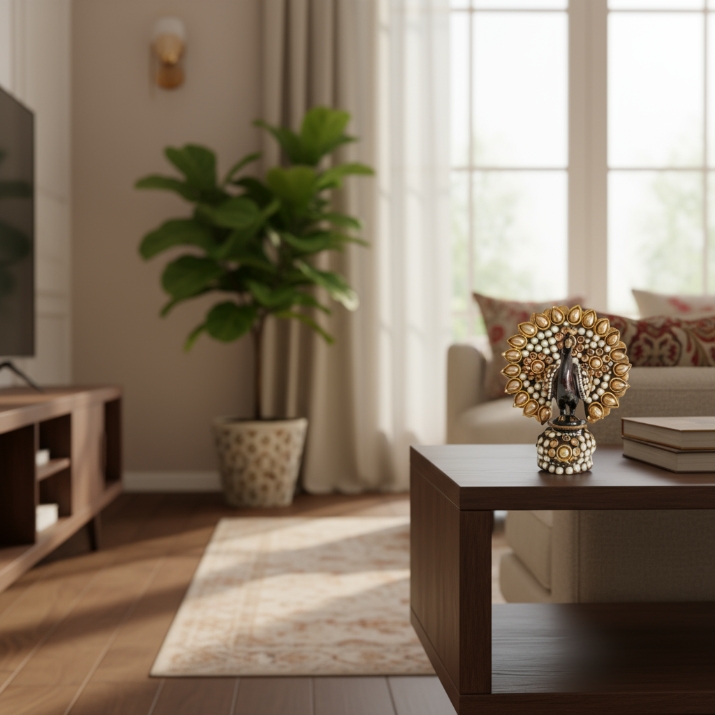 Traditional Indian Style Adorned Peacock Showpiece