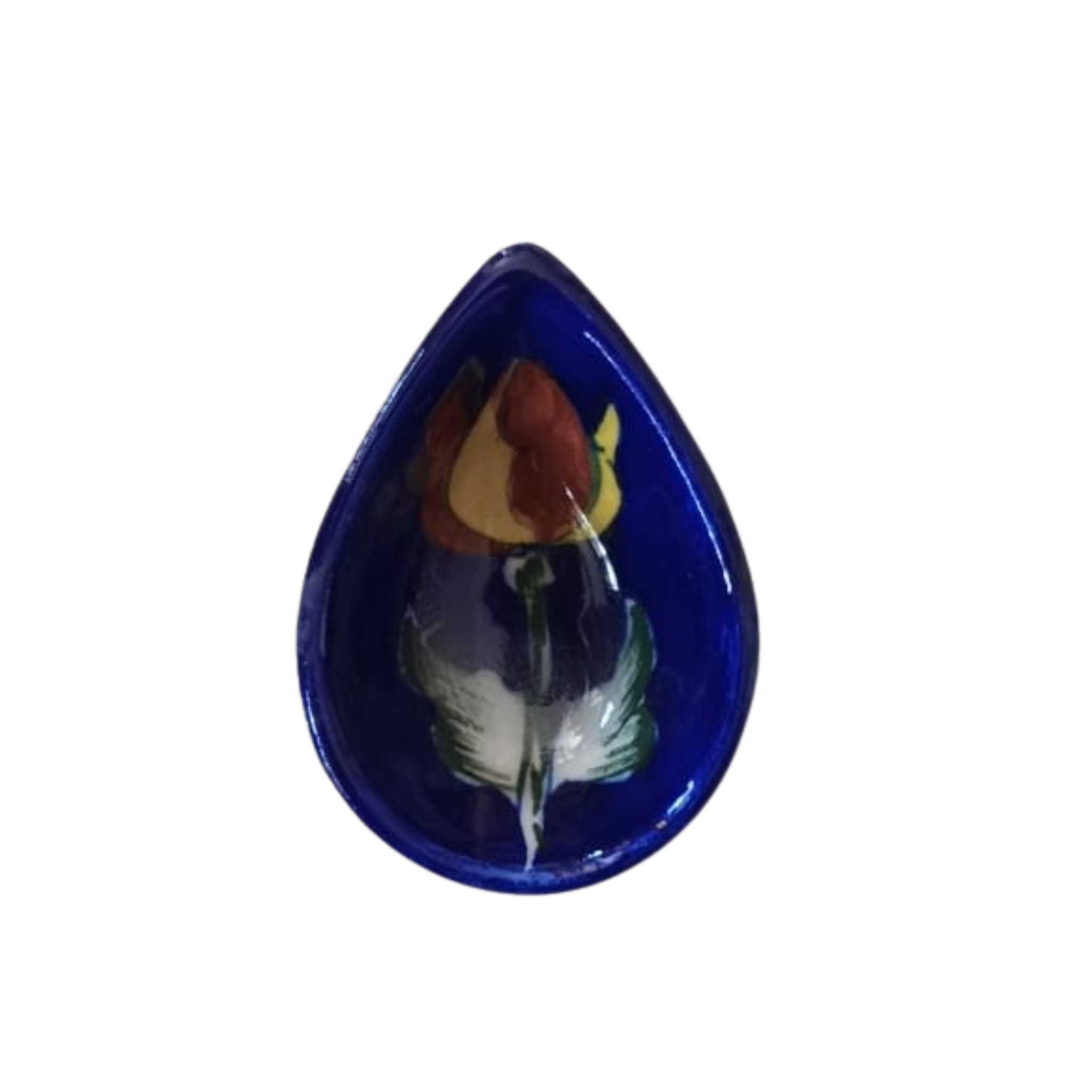Leaf/Teardrop Shaped Blue Pottery Diya | Abstract Floral Oil Lamp