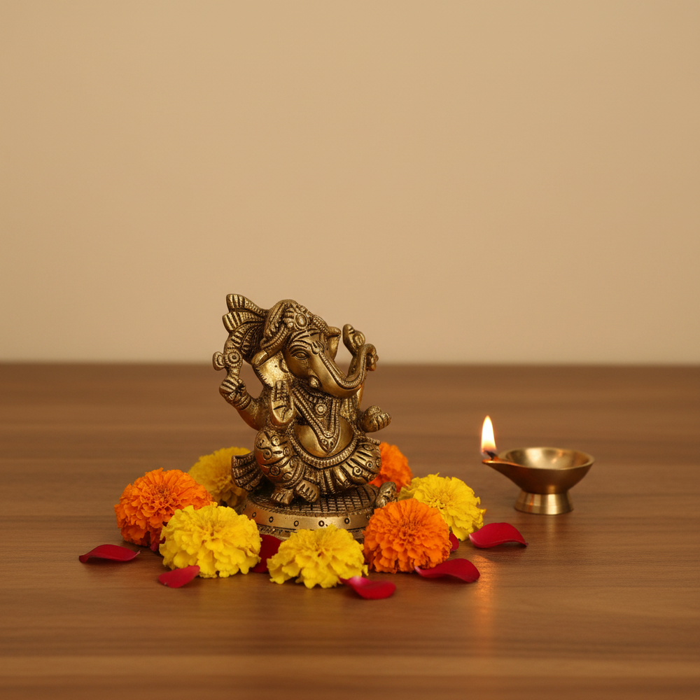 Brass Lord Ganesha Idol – Auspicious Ganpati Murti for Home & Pooja Decor   Brass Artwork