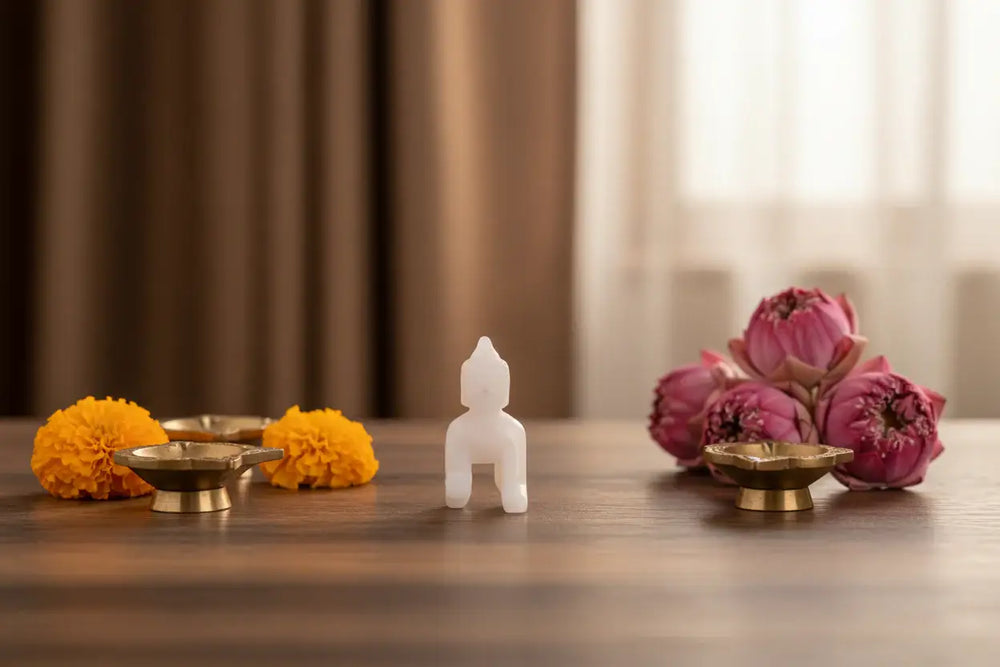 White Marble Little Krishna Idol – Crawling Laddu Gopal Statue for Home & Pooja   Marble