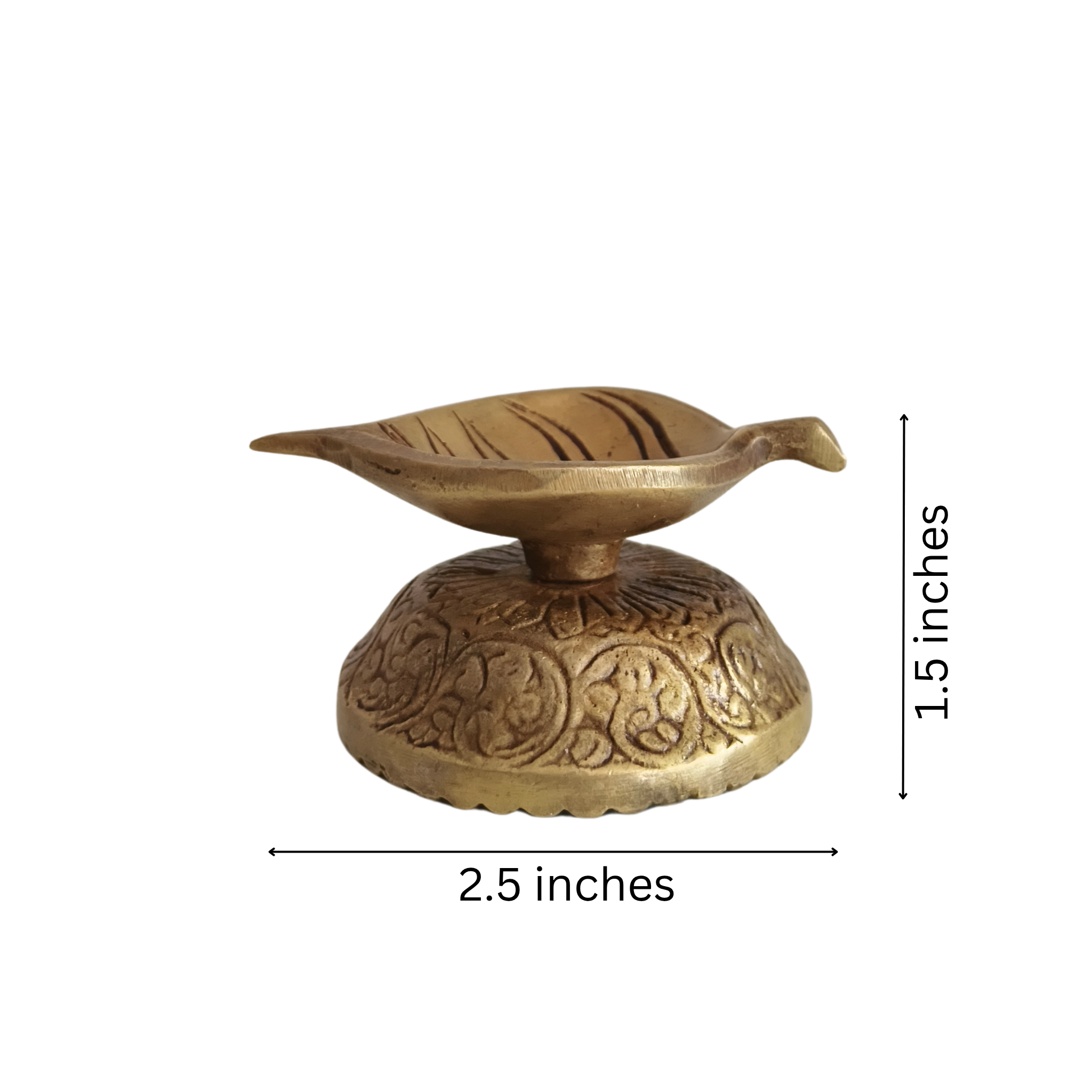 Elegant Brass Leaf-Shaped Diya with Carved Base