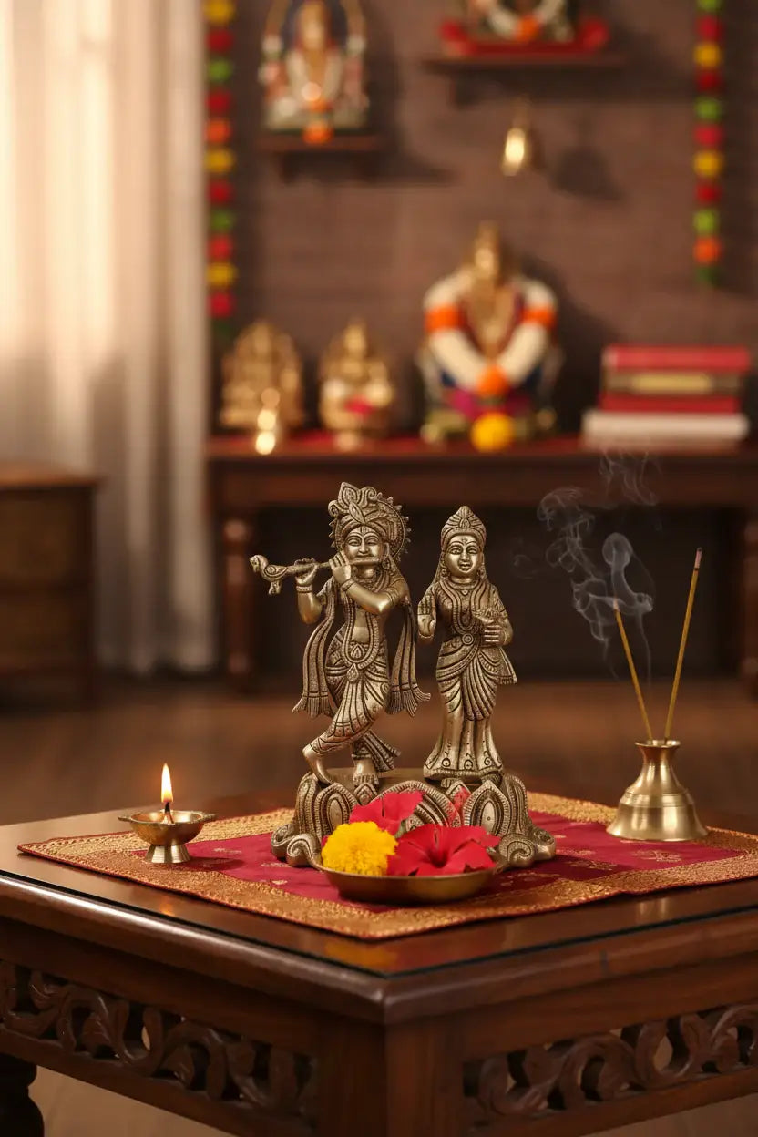 Brass Radha Krishna Murti – Timeless Symbol of Divine Love & Harmony   Brass Ware