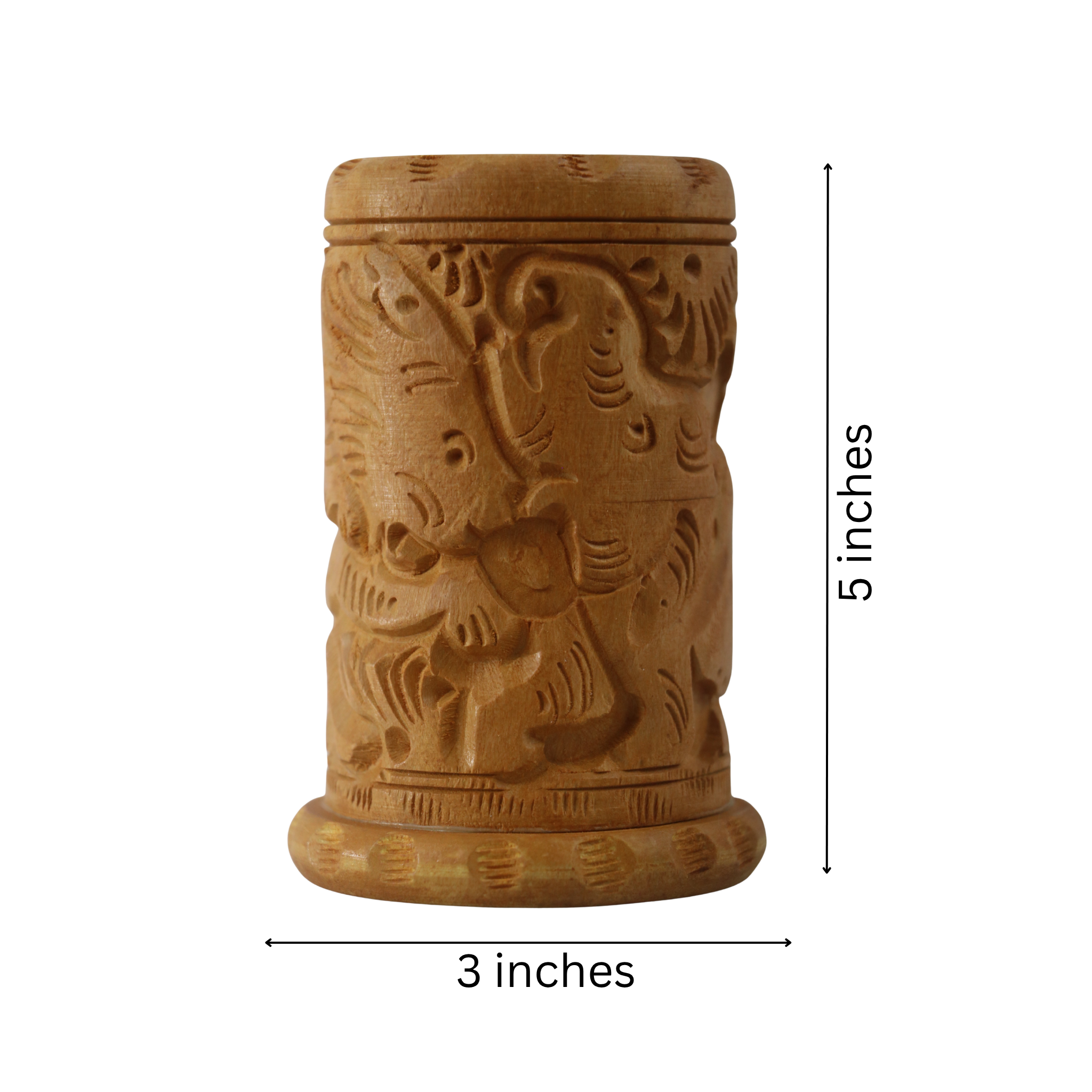 Hand-Carved Wooden Pen Stand – Elegant Desk Organizer