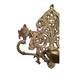 Brass Shankh Chakra Wall Hanging Diya | Traditional Indian Oil Lamp with Filigree Backplate   Brass Artwork