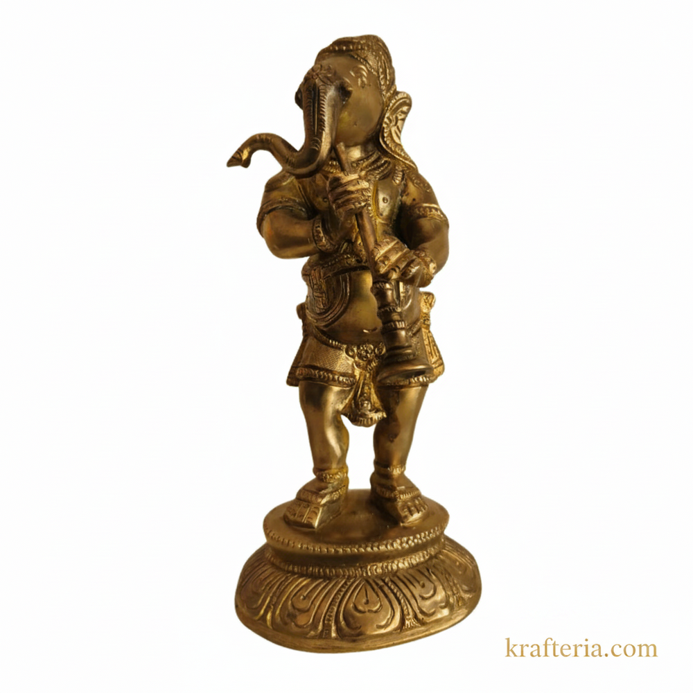 Brass Musical Ganesha Statue for Home Temple & Spiritual Decor   Brass Artwork