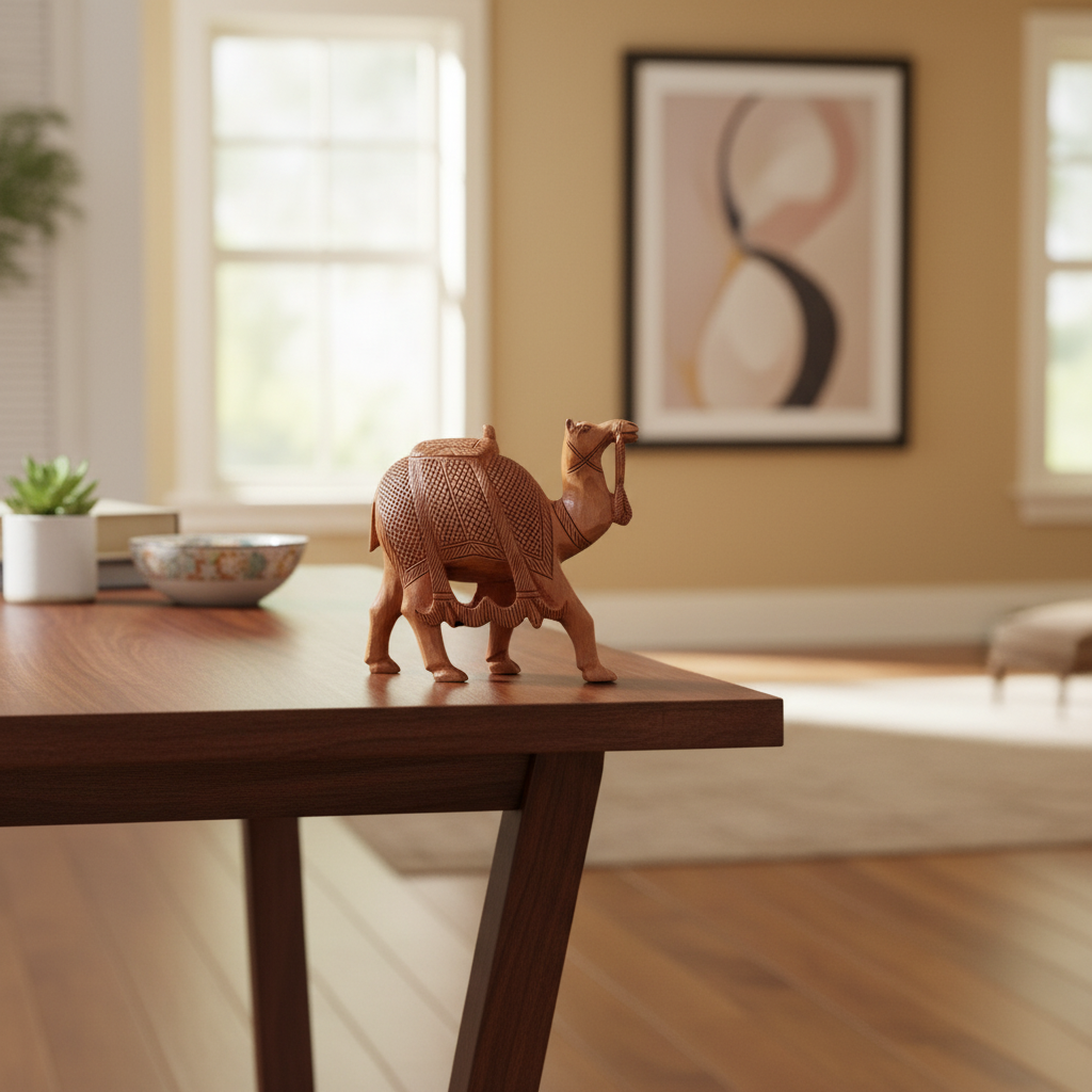 Intricately Hand-Carved Wooden Camel | Rustic Home Decor Piece